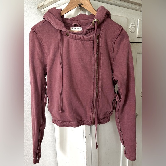 Free People | Women’s dark mauve You Asked For It Moto jacket hoodie, size S - Picture 7 of 16